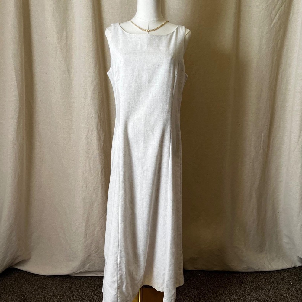 Vintage Linen Blend Sleeveless Maxi Dress S Talon Zip Minimalist Summer